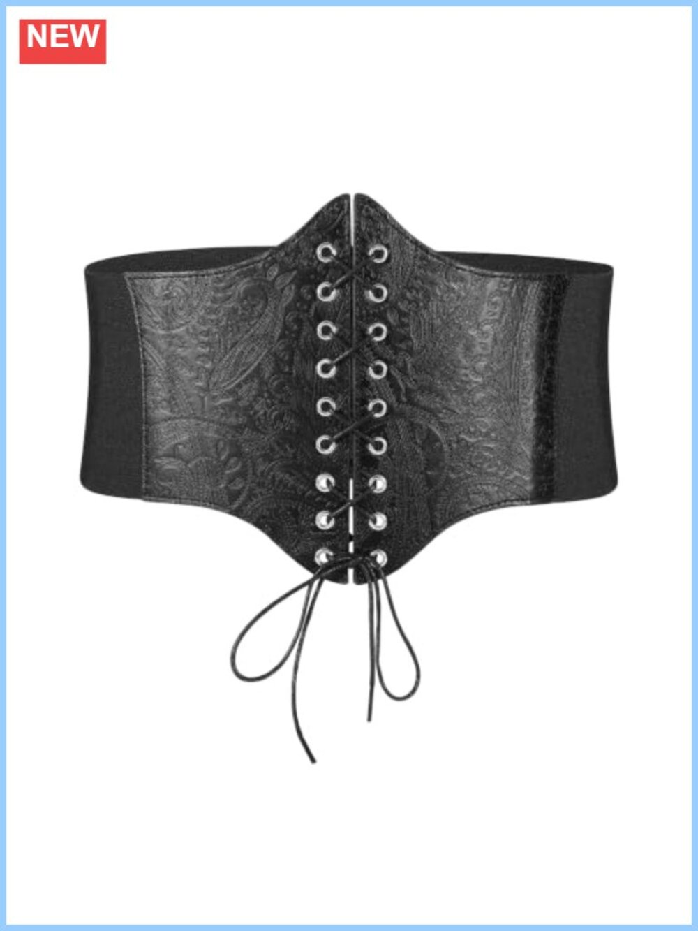Faux Leather Lace Up Corset Belt Waist Cincher with Elastic Side Panels